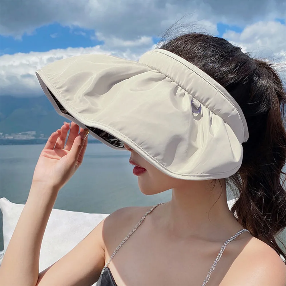【OMG】黑膠防曬貝殼帽 遮陽/髮箍兩用 防紫外線空頂大帽簷太陽帽