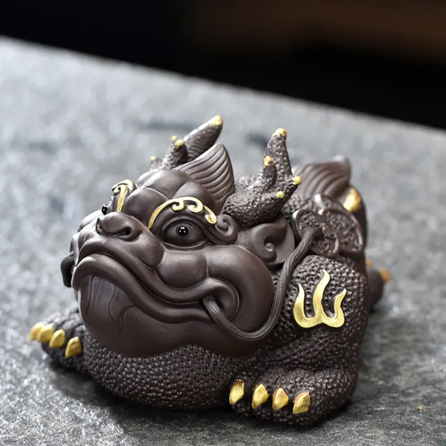 桃花源創意工坊】招財金蟾紫砂茶寵可養蟾蜍家居客廳招財擺件茶室茶道