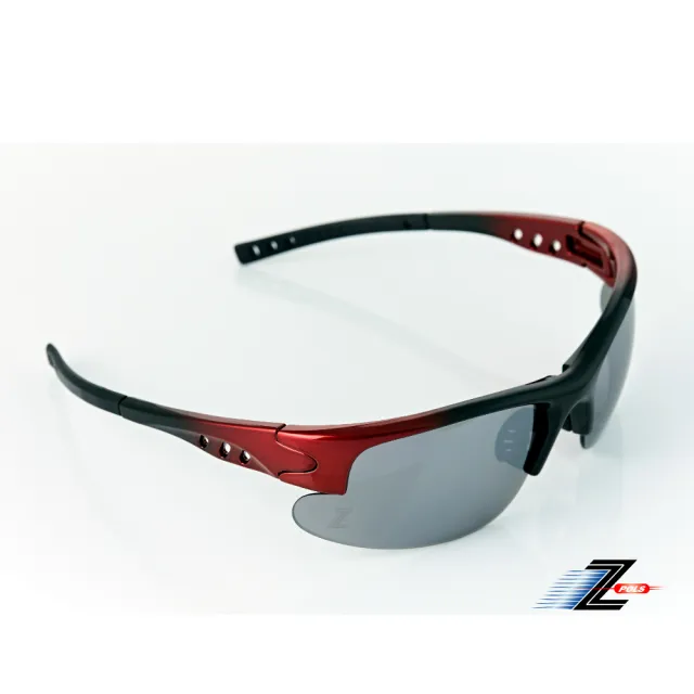 【Z-POLS】帥氣運動型質感黑紅漸層框搭配電鍍水銀黑鏡面帥氣運動太陽眼鏡(抗紫外線UV400可配度數設計)