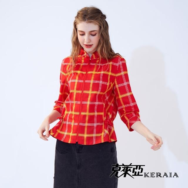 【KERAIA 克萊亞】金縷夕陽格紋荷葉領外套