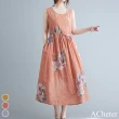 【ACheter】日系碎花大碼收腰棉麻長版寬鬆無袖圓領背心洋裝#112209(3色)