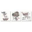 【24mama 掛畫】三聯式 油畫布 藝術 繪畫 插圖 動物 森林 花園 無框畫-60x60cm(花卉麋鹿)