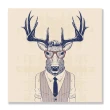 【24mama 掛畫】單聯式 油畫布 辦公室 時髦 眼鏡 襯衫 背心 領帶 動物 藝術 插圖 無框畫-60x60cm(商人鹿)