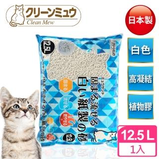 【Clean one】白色無香超凝結紙貓砂12.5L(尿色檢查/低粉塵/紙砂/凝結砂/日本製)