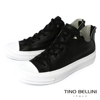 【TINO BELLINI 貝里尼】悠閒百搭牛皮繫帶造型後拉鍊厚底休閒鞋LB0V0006(黑)