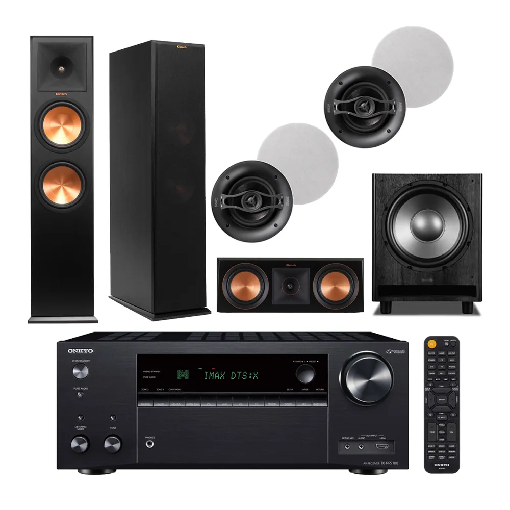 【ONKYO】TX-NR7100+RP-280F+RP-500C+ICQ62+MS-450(擴大機+落地喇叭+中置+二對 崁入式喇叭+重低音)