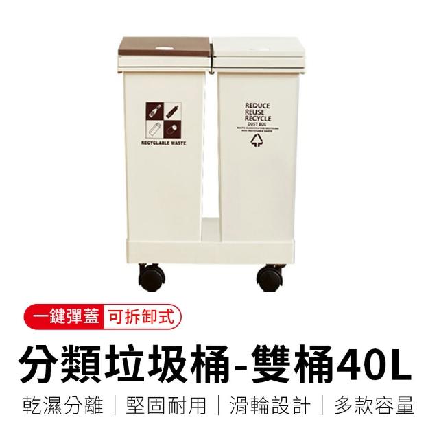 【御皇居】分類垃圾桶-雙桶40L(廚房移動式回收垃圾桶)