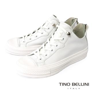 【TINO BELLINI 貝里尼】悠閒百搭牛皮繫帶造型後拉鍊厚底休閒鞋LB0V0006(白)