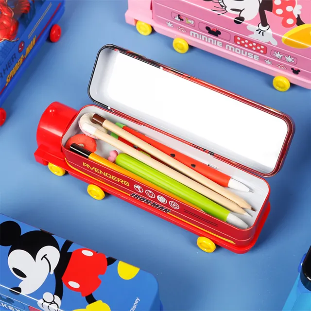 【Disney 迪士尼】兒童火車雙層文具盒 鉛筆盒 平輸品(米奇 米妮 漫威 鋼鐵人 蜘蛛人 美國隊長 冰雪奇緣)