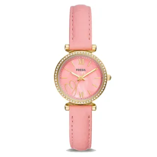 【FOSSIL】Carli Pink Eco粉紅愛心皮錶 女錶28mm(ES5177)