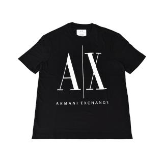 【A|X Armani Exchange】AX Armani Exchenge壓印字母LOGO造型純棉短袖T恤(黑x白字)