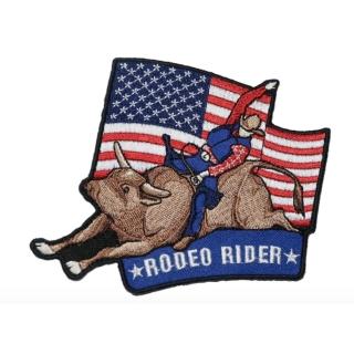 【A-ONE 匯旺】美國 RODEO RIDER牛仔騎野牛 熨燙背膠補丁 布藝徽章 熱燙刺繡士氣章(NO.168)