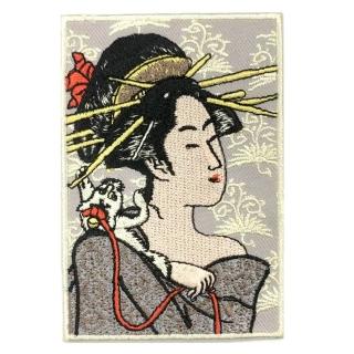 【A-ONE 匯旺】美人繪 日本浮世繪刺繡 喜多川歌☆ 刺繡背膠補丁 袖標 布標 布貼 補丁 貼布(NO.369)