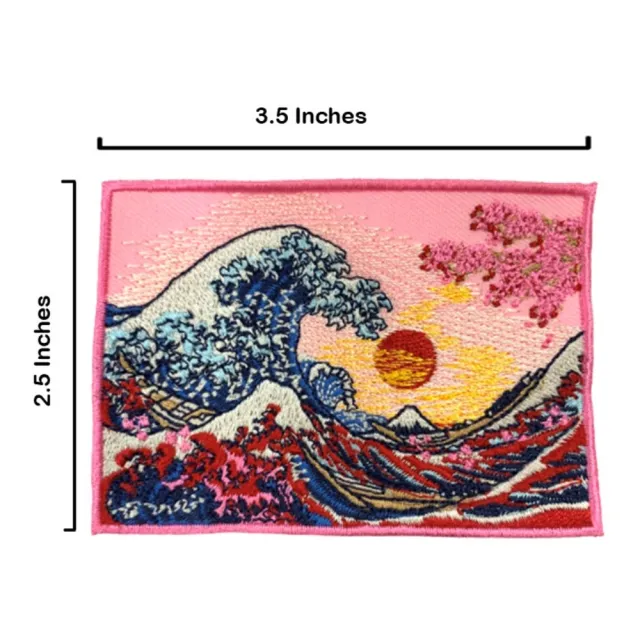 【A-ONE 匯旺】神奈川沖浪裏 粉紅櫻花 日本浮世繪 PATCH 刺繡背膠補丁 袖標 布標 布貼(NO.365)