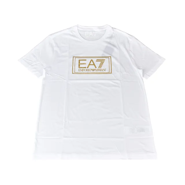 【EMPORIO ARMANI】EMPORIO ARMANI燙金EA7字母LOGO造型純棉短袖T恤(白x金字)