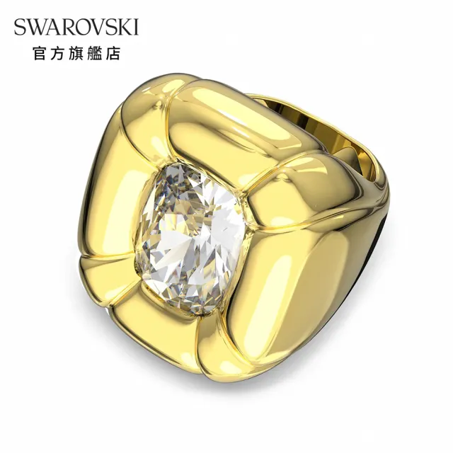 【SWAROVSKI 官方直營】Dulcis 個性戒指枕形切割Swarovski水晶  黃色  鍍金色色調 交換禮物