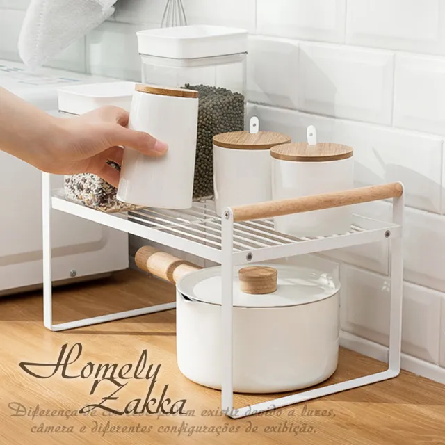 【Homely Zakka】日式簡約木質藝鐵多功能分層置物架/湯鍋隔層收納架/整理架(大+小)