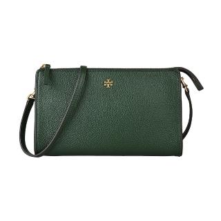 【TORY BURCH】TORY BURCH 金字小雙T LOGO荔枝紋牛皮拉鍊斜揹包(綠)