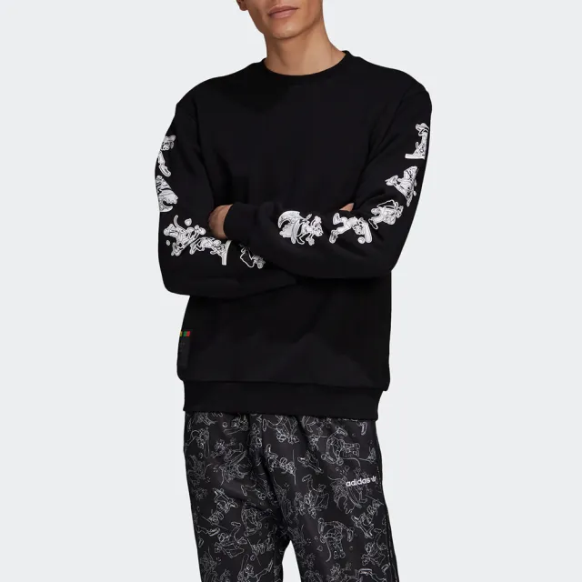 【adidas 愛迪達】Adidas Originals Goofy Crew    男 長袖 上衣 休閒 迪士尼 高飛 愛迪達 黑(GD6025)