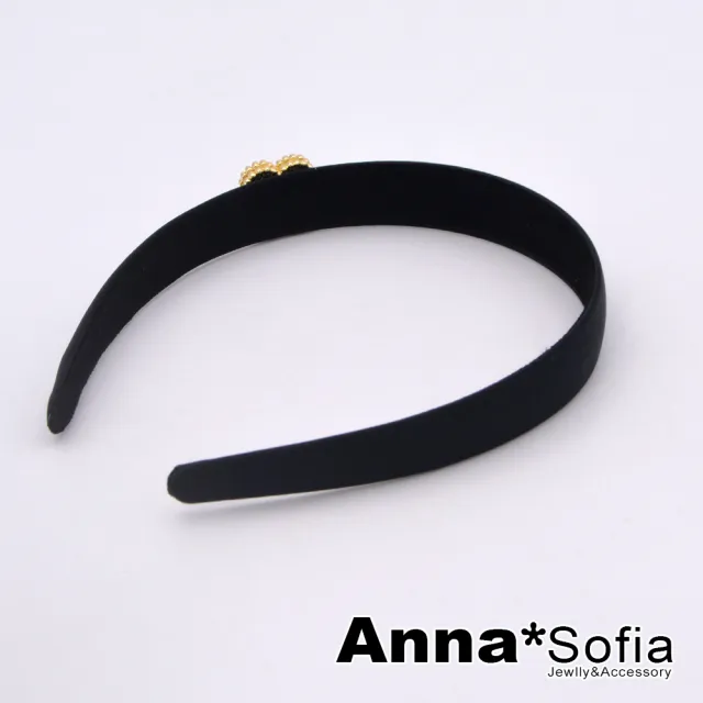 【AnnaSofia】韓式髮箍髮飾-金邊圓弧四葉草 現貨(黑系)