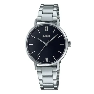 【CASIO 卡西歐】簡約時尚女錶 不鏽鋼錶帶 黑色錶面 日常生活防水 LTP-VT02D(LTP-VT02D-1A)