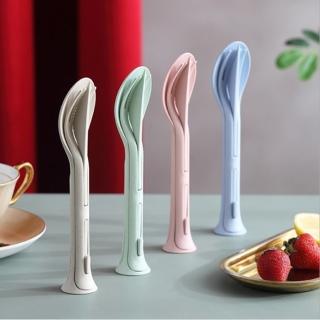 【PS Mall】小麥秸稈可攜式刀叉勺 餐具 2入(J2418)