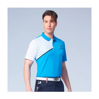 【Jack Nicklaus 金熊】GOLF男款彈性印花吸濕排汗高爾夫球衫/POLO衫(藍色)