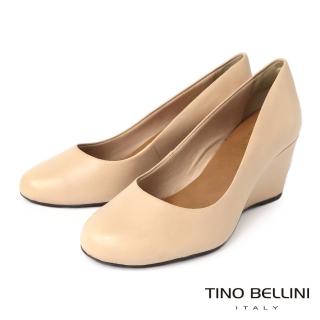 【TINO BELLINI 貝里尼】巴西進口復古典雅圓頭牛皮楔型跟鞋FSGV0001(米)