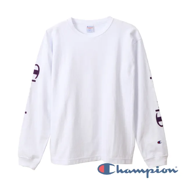 【Champion】官方直營-RW袖子草寫Logo長袖Tee-9.4oz-男(白色)