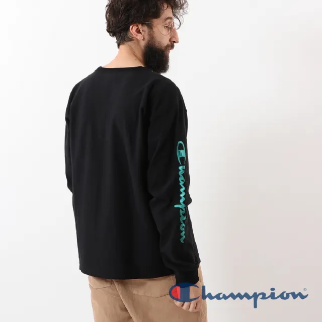 【Champion】官方直營-RW袖子草寫Logo長袖Tee-9.4oz-男(黑色)