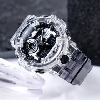 【CASIO 卡西歐】G-SHOCK 透明動感耐衝擊運動雙顯腕錶/黑(GA-700SK-1A)