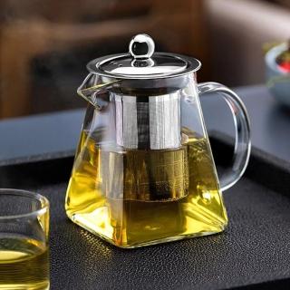 【EDISH】304加厚玻璃四方鷹嘴泡茶壺550ml 含不鏽鋼濾網 耐熱可直火
