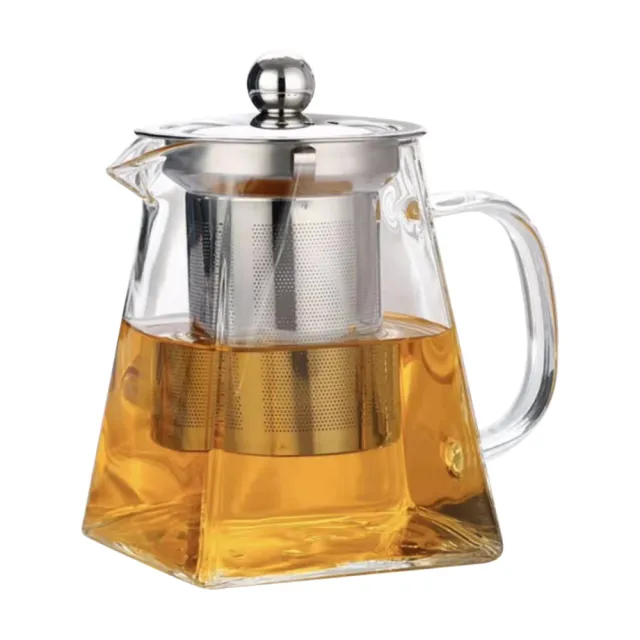 EDISH】304加厚玻璃四方鷹嘴泡茶壺550ml 含不鏽鋼濾網耐熱可直火