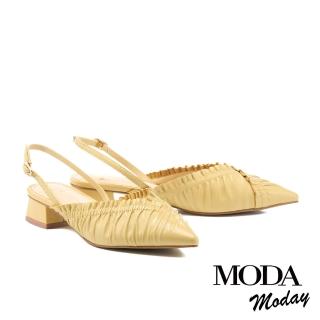 【MODA Moday】自然質感羊皮後繫帶尖頭低跟穆勒鞋(黃)