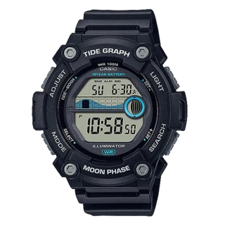 【CASIO 卡西歐】運動電子錶 樹脂錶帶 十年電力 月象 潮汐圖 LED 防水100米 WS-1300H(WS-1300H-1A)