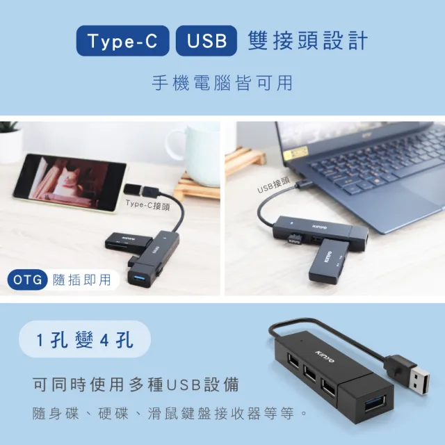 【KINYO】USB3.1轉Type-C HUB集線器(HUB-28)