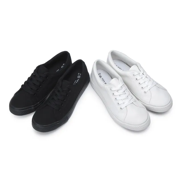 【FUFA Shoes 富發牌】簡約素面帆布休閒鞋-全黑/全白 1CM20(女鞋/帆布鞋/小白鞋/女休閒鞋)