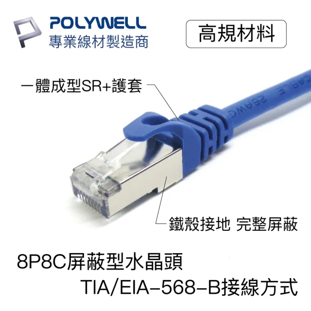 【POLYWELL】CAT6A 高速乙太網路線 S/FTP 10Gbps 30公分(適合2.5G/5G/10G網卡 網路交換器 NAS伺服器)