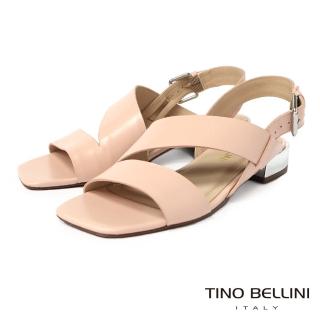【TINO BELLINI 貝里尼】巴西進口知性淡雅牛皮寬頻繞踝低跟涼鞋FSKT0003(粉)