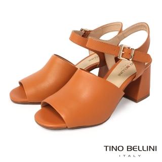 【TINO BELLINI 貝里尼】巴西進口盛夏法式復古魚口繫踝粗跟涼鞋FSLT0015(棕)