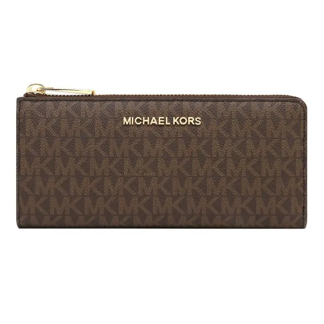 【Michael Kors】金字防刮皮革 滿版拉鍊式薄長夾 MK金屬LOGO(薄長夾 皮夾 手拿包)