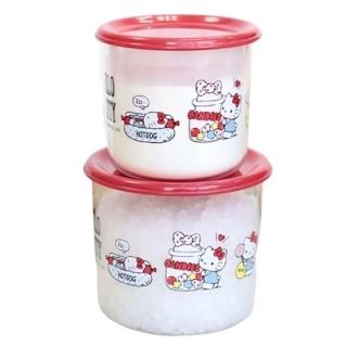 【小禮堂】HELLO KITTY 塑膠保鮮罐2入組 《紅蓋款》(平輸品) 凱蒂貓