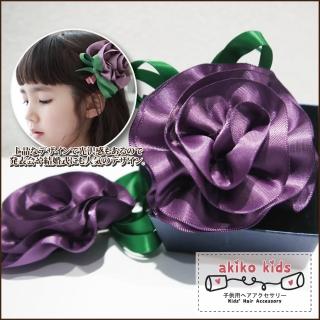 【Akiko Sakai】經典時尚雙面珠光緞面花朵兒童造型髮夾(生日 送禮 禮物)
