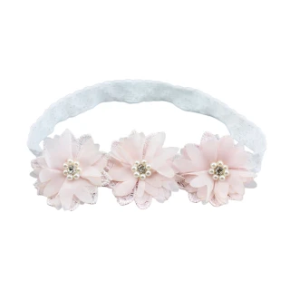 【Akiko Sakai】甜美蕾絲3朵花造型0.3-18個月寶寶髮帶 -淺粉紅(生日 送禮 禮物)