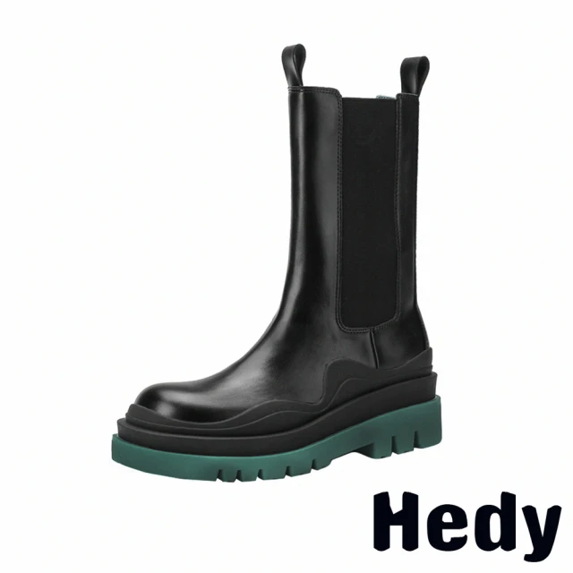 【Hedy】厚底切爾西靴 中筒切爾西靴/個性寬楦撞色厚底潮流中筒切爾西靴(綠)