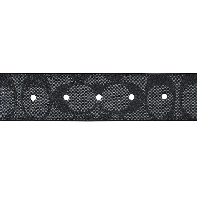 【COACH】COACH滿版印花LOGO PVC/牛皮雙面設計針扣式皮帶(黑x炭灰)
