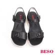 【A.S.O 阿瘦集團】BESO 柔軟牛皮馬卡龍配色厚底運動涼鞋(黑色)