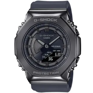 【CASIO 卡西歐】G-SHOCK 金屬時尚八角髮絲紋雙顯錶 畢業 禮物(GM-S2100B-8A/速)