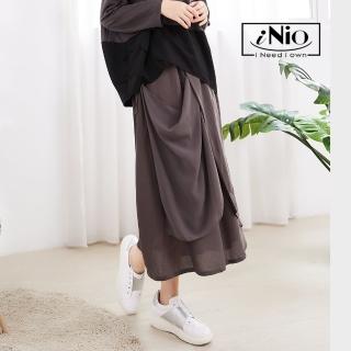 【iNio 衣著美學】秋冬新品 長裙 現貨 網紗拼接 鬆緊腰長裙(C2W2045)