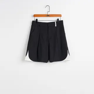 【gozo】棉麻拼色西裝短褲(黑色)